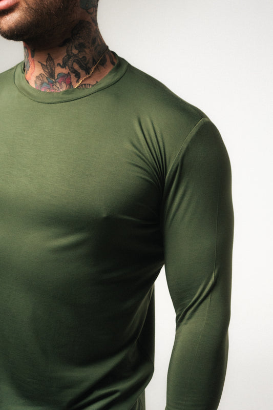 Playera de manga larga de bambú Verde Olivo